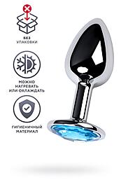Анальный страз с голубым кристаллом, металл, серебряный, 7 см (в пакете)